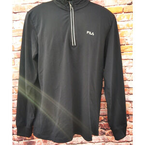 FILA Sport 1/4 Zip Pullover Shirt Mens Sz Large Mock Neck Long Sleeve Black